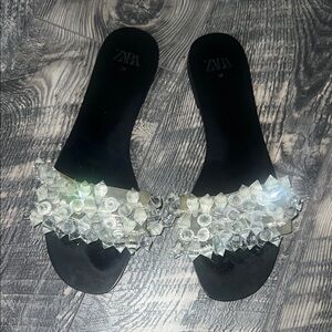 Zara Black Sandals with Crystal Accents